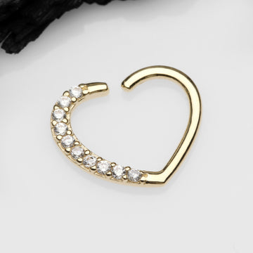 Detail View 1 of 14 Karat Gold Journey Sparkles Heart Bendable Hoop Ring-Clear Gem